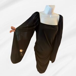 Elegant Black Long Sleeve Mini Dress